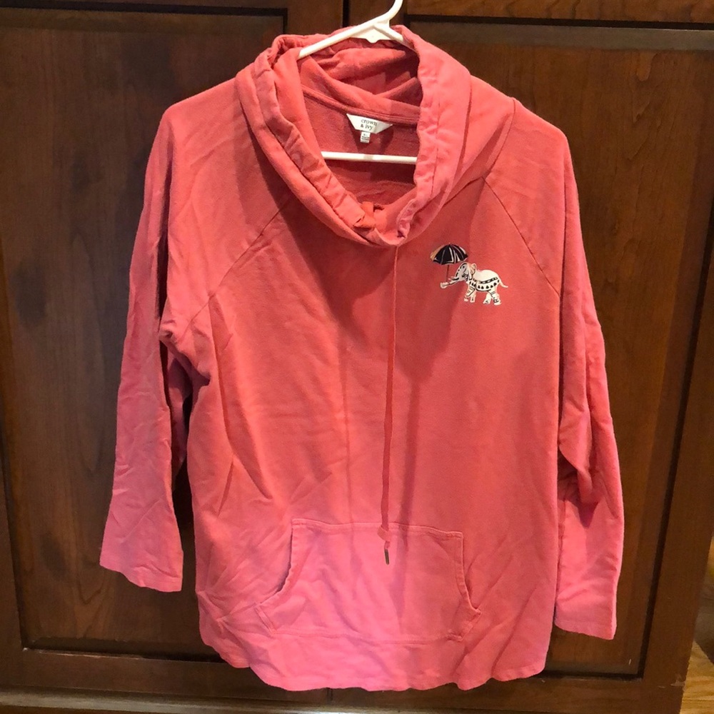 Crown & Ivy Pink Hoodie with Dalmatian Embroidery